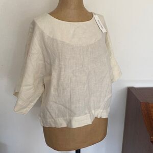 Black Crane NWT linen 1/2 length sleeve blouse cream color